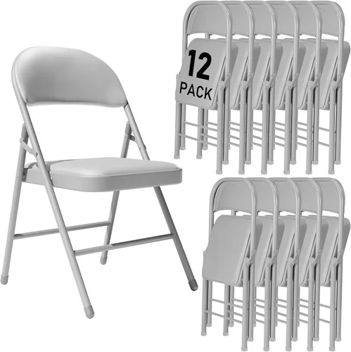 Miniatura 33 de Paquete de 4 sillas plegables negras con cojín acolchado y respaldo para exteriores, sillas plegables comerciales apilables portátiles con marco