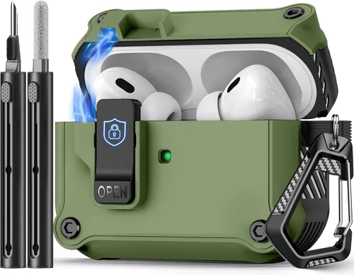 Miniatura 27 de Pohgelan - Funda compatible con AirPods Pro 2ª/1ª (azul) Cerradura magnética automática con kit de limpieza, compatible con Magsafe