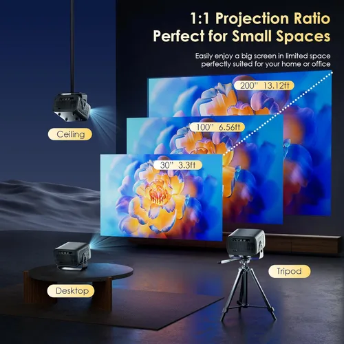 Miniatura 6 de Proyector con WiFi y Bluetooth, enfoque eléctrico y Keystone vertical, soporte HD 4K de 1080P, proyector inteligente con aplicaciones de transmisión