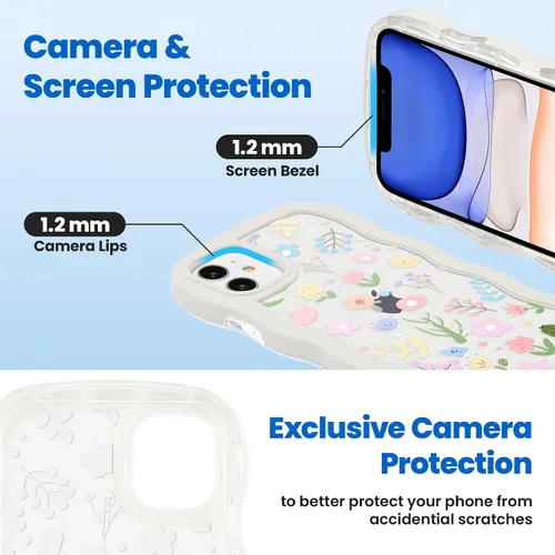 Miniatura 5 de ZCDAYE Funda compatible con iPhone 11, diseño floral estético, bonita funda rizada y ondulada para mujeres y niñas, funda de TPU suave a prueba
