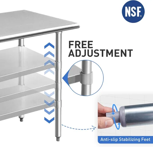 Miniatura 5 de ROCKPOINT Mesa de acero inoxidable para preparación y trabajo, 14x24 pulgadas; mesa de cocina comercial de metal NSF resistente con estante inferior