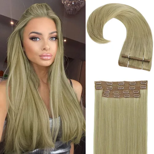 Sué - Cuatro (4) exquisitas extensiones de 20 pulgadas de cabello ondulado largo grueso con clip, de color rubio miel mezclado con rubio ceniza