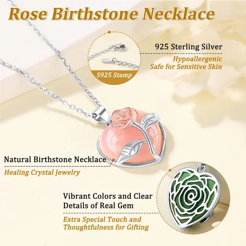Miniatura 4 de Suplight - Collar con dije de piedra natal genuina de plata de ley 925 con forma de corazón y pera para mujer (con caja de regalo)