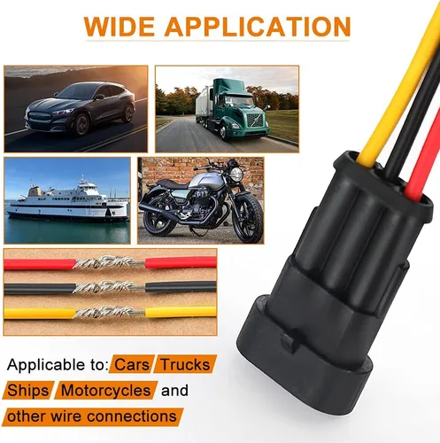 Miniatura 5 de NAOEVO Conector de 3 pines impermeable, conectores de 3 cables 16 AWG, conectores eléctricos automotrices macho y hembra con tubo termorretráctil