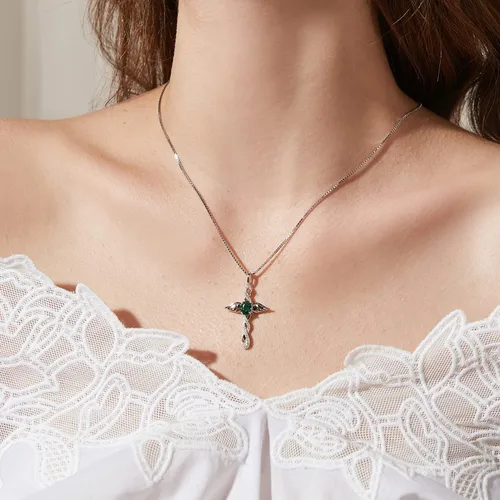 Miniatura 4 de ZDaoBen Star Cross Necklace Angel Wing Infinity Cross Pendant 925 Sterling Silver CZ Diamond Cross Necklace Women Birthstone Cubic Zirconia Cross