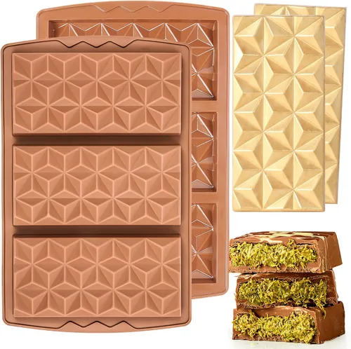 2 moldes de barra de chocolate de silicona profunda grandes moldes de chocolate se rompen en forma de pirámide, moldes gruesos para barra de caramelo