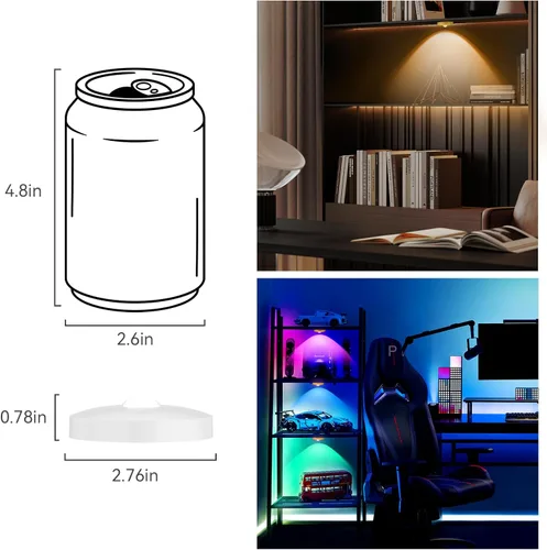 Miniatura 7 de Luces de disco recargables con control remoto, juego de 12 luces magnéticas para debajo del gabinete, luces LED de 1500mAh con control remoto, Blanco