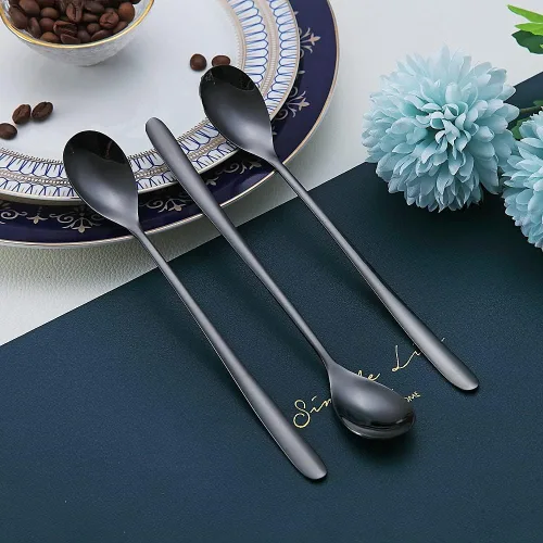 Miniatura 5 de Cuchara negra de mango largo, agitadores de café, cucharas de café de acero inoxidable de alta calidad, cucharas de té helado, cuchara de helado, 2.