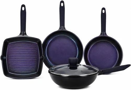 NutriChef Sartenes antiadherentes – Juego de sartenes de 5 piezas con revestimiento de cerámica, wok, parrilla, freír y pescado – Compatible con