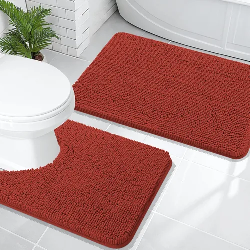 Miniatura 90 de OLANLY Juego de alfombras de baño de 2 piezas, alfombras de baño de chenilla suave y absorbente y alfombra de contorno en forma de U para inodoro