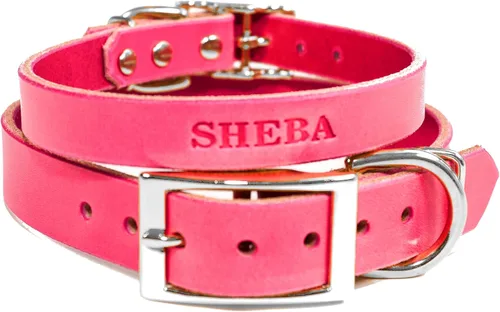 Miniatura 13 de Collar de perro de cuero de brida personalizado hecho a mano, nombre de mascota grabado, herrajes en tono níquel/plateado (marrón desgastado)