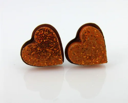 Miniatura 29 de Pendientes de botón de corazón acrílico con purpurina de acero inoxidable de 0.315 in
