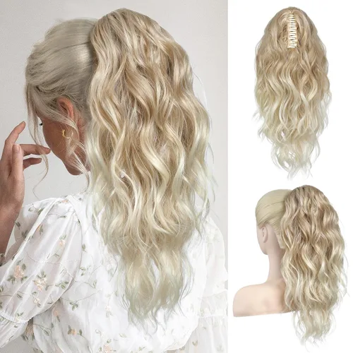 Miniatura 21 de FLUFYMOOZ Extensión de cola de caballo, extensión de cola de caballo con clip de garra de 18 pulgadas, extensiones de cabello ondulado y rizado