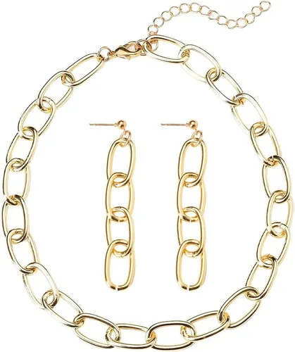 Juego de collares y aretes de cadena de clip para mujeres y niñas, aretes minimalistas y gargantilla punk, joyería costum de moda