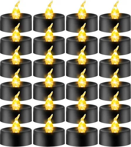 Miniatura 12 de Paquete de 24 velas de té con llama parpadeante roja (fuente de luz LED roja), velas que funcionan con pilas para Navidad, boda, fiesta, día de San