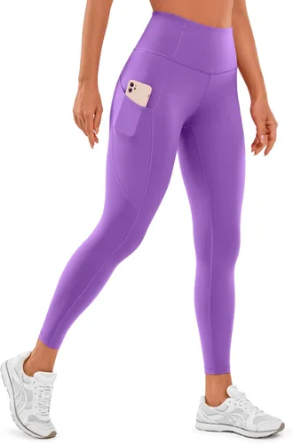 CRZ YOGA - Leggings de entrenamiento para mujer sensación de desnudez, pantalones de yoga de cintura alta con bolsillos laterales, mallas atléticas