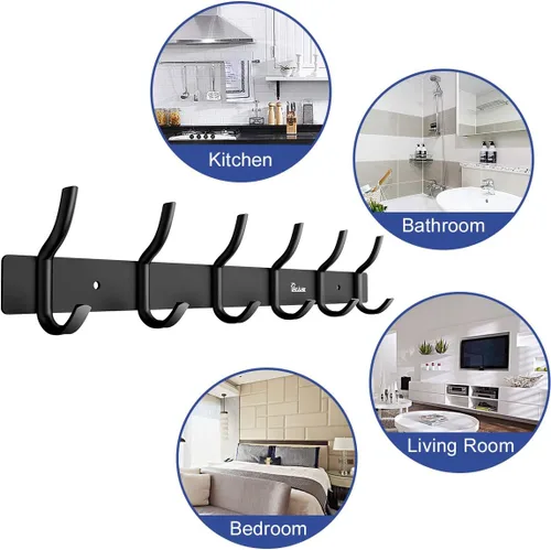 Miniatura 6 de Percha Percha Perchero 6 Ganchos Heavy Duty Ropa Sombrero Holder Aleación Aluminio Negro