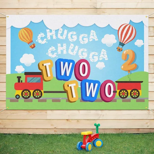 Chugga Chugga Two Two - Fondo de telón de fondo para decoración de cumpleaños del segundo tren, suministros de fiesta, 3.9 x 5.9 pies