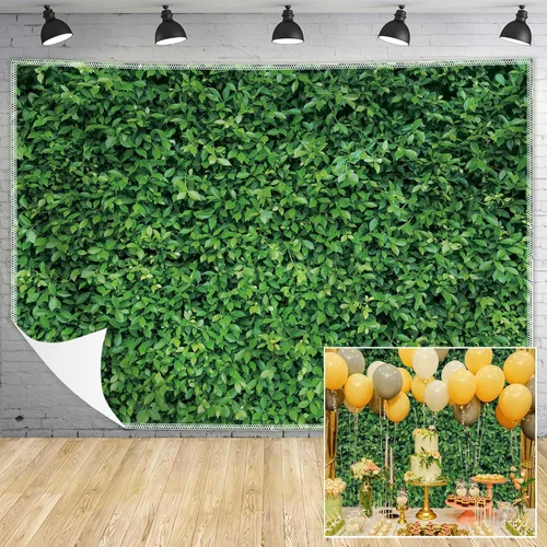 Telón de fondo de hojas verdes – Fondo de fotografía de poliéster verde natural para decoración de cumpleaños, boda, pancarta de pared de tela