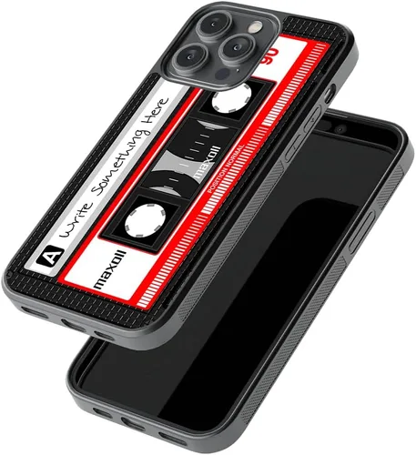 Miniatura 3 de Funda de goma negra personalizada con cinta de casete compatible con Apple iPhone 17 Pro Max Air, 17e, 16e, 16 Pro Max Plus, 15 Pro Max Plus, 14, 13