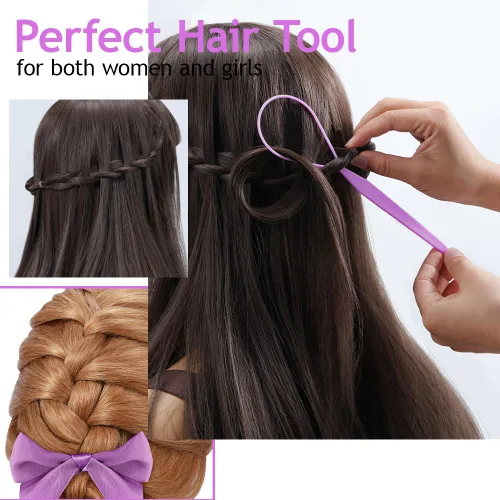 Miniatura 5 de TsMADDTs Juego de 3 herramientas para el cabello con 2 bucles de herramientas de trenzado francés, 1 peine de cola de rata, peine de metal