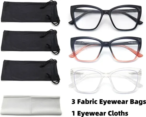 Miniatura 2 de HIGHLIKE 3-Pack Reading Glasses for Women Stylish Cat-Eye Spring Hinge Clear Lenses Readers Anti Eyestrain