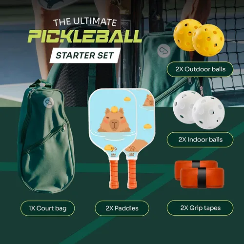 Miniatura 6 de Juego de 2 palas de pickleball Goat, incluye 4 bolas para interiores y exteriores y bolsa de viaje, juego de raquetas de pickleball de fibra