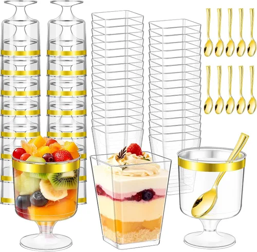 Miniatura 10 de mwellewm 150 paquetes de mini tazas de postre con cucharas, tazas de postre de plástico transparente de 3oz para postres tipo parfait para fiestas