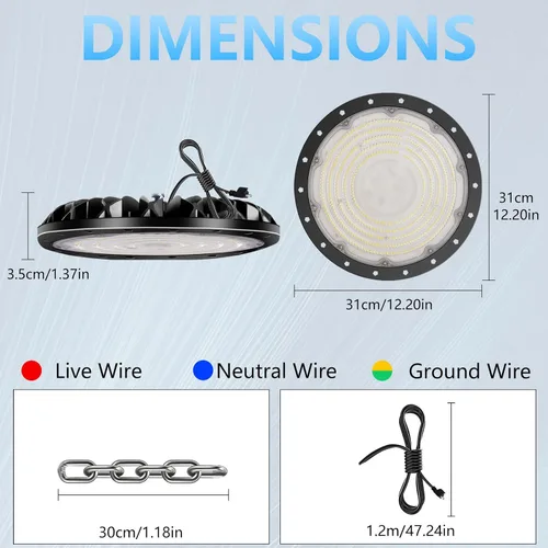Miniatura 5 de 100W 10000LM UFO LED High Bay Light Luz LED Super Brillante ED High Bay Shop Luz blanca 6500K Luz de día, iluminación comercial de alta bahía