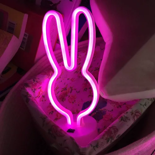 Miniatura 4 de BAILEY Letrero de neón de orejas de conejo, luces LED de conejo de Pascua con base con soporte, USB o 3 pilas AA, luz de neón alimentada por batería