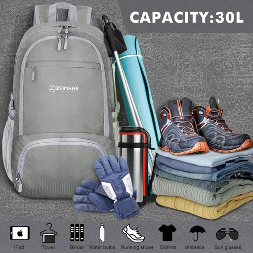 Miniatura 3 de ZOMAKE Mochila plegable ligera de 30 litros, mochilas de senderismo plegables resistentes al agua, mochila plegable compacta para viajes