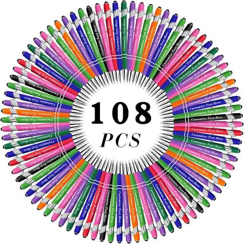 Miniatura 123 de Bolígrafos personalizados a granel con punta de lápiz capacitivo, 12 bolígrafos personalizados con logotipo de mensaje con nombre, bolígrafos
