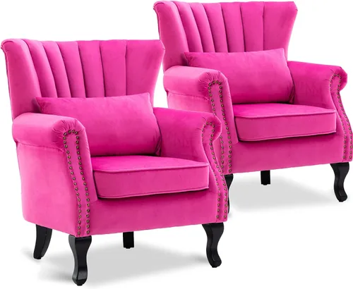 Miniatura 27 de LZAREAL Juego de 2 Sillones de Lectura Accent con Brazos para Sala de Estar, Dormitorio, Sillón de Esquina Cómodo Moderno de Mediados de Siglo, rosa