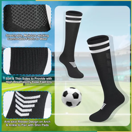 Miniatura 5 de 6 pares de calcetines elásticos de fútbol para niños, calcetines de tubo alto hasta la rodilla, coloridos calcetines de fútbol atlético para niños