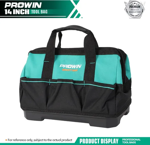 Miniatura 6 de Prowin Bolsa de herramientas de 14 pulgadas, organizador de herramientas con múltiples bolsillos con parte inferior impermeable de plástico, bolsa