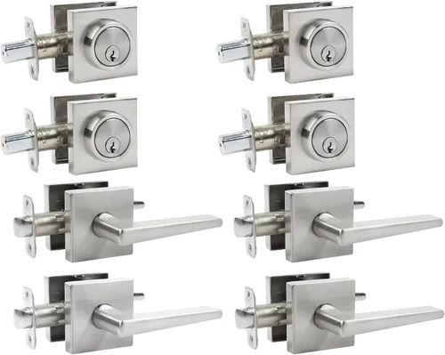 Miniatura 8 de Juego de cerrojo y perilla de puerta, juego de cerradura de puerta exterior con cerrojo, cerraduras cuadradas para puertas exteriores, palanca