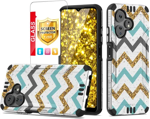 Miniatura 13 de TJS Funda compatible con Boost Mobile Celero 5G + Plus 2024 (3ª versión), protector de pantalla de vidrio templado, híbrido a prueba de golpes