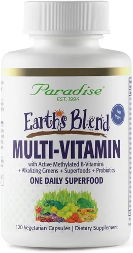 Miniatura 13 de Paradise Herbs Earth's Blend Once Daily Multivitamínico con hierro, 48 superalimentos orgánicos, probióticos, antioxidantes, vitaminas A, B12, C, D