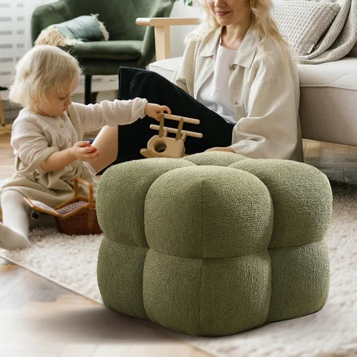 Miniatura 13 de Zesthouse Puf cuadrado otomano, moderna silla de tocador sin respaldo para dormitorio, taburete de lino beige, reposapiés tapizado para sofá, mesa