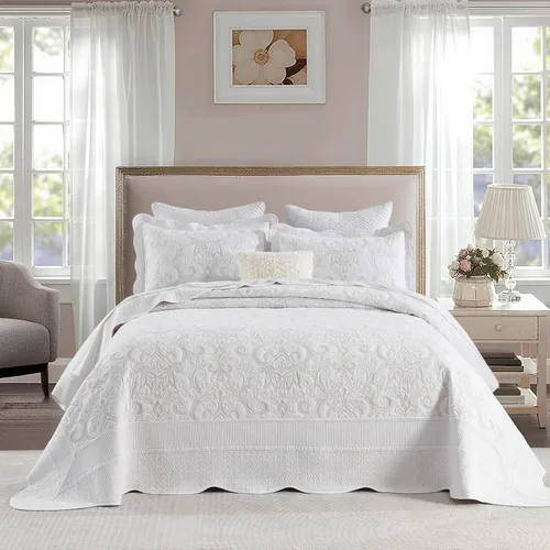 Miniatura 2 de Bedduvit Juego de colcha extragrande de 120 x 128 pulgadas, 100% algodón natural, colcha blanca tamaño King, colcha suave y ligera, 3 piezas