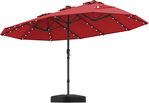 Miniatura 12 de Tangkula Sombrilla solar de doble cara de 13 pies para patio, sombrilla individual extragrande para exteriores con 36 luces LED, parte superior Beige