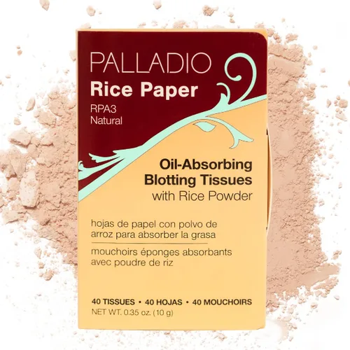 Palladio Papel de arroz facial para piel grasa, hojas de secado facial hechas de arroz natural, papel absorbente de aceite con polvo de arroz, 2