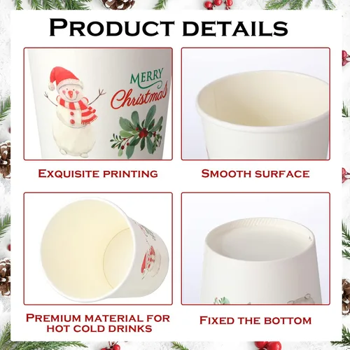 Miniatura 4 de Hotop 120 tazas de Navidad de 9 onzas, árbol de muñeco de nieve de Papá Noel, oso polar, alce, suministros para fiestas, desechables, café, té