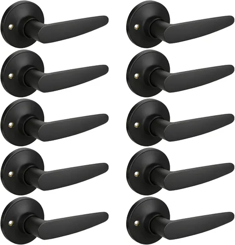 Miniatura 10 de KNOBWELL Juego de 10 manijas de puerta color negro mate, juego de manijas de puerta para privacidad para cama y baño, reversible para lado derecho