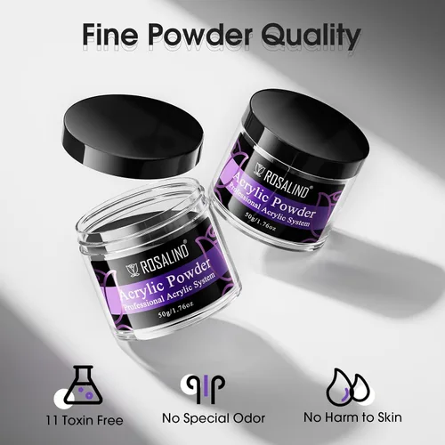 Miniatura 8 de Rosalind Polvo de uñas acrílico negro 50 g/1.76 oz – Polímero de cristal negro polvo de uñas para extensión acrílica, no necesita lámpara