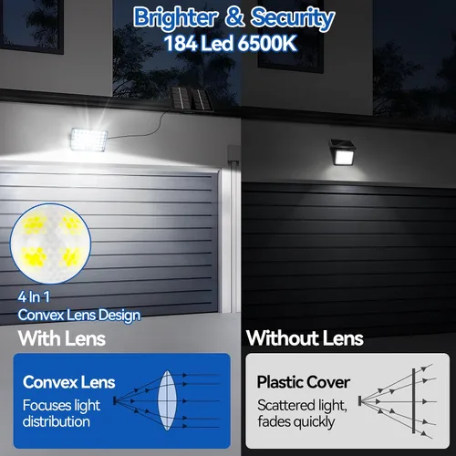 Miniatura 2 de Aialun 184 luces LED solares de inundación para exteriores, sensor de movimiento, luces de inundación solares con cable de 16.4 pies, impermeable
