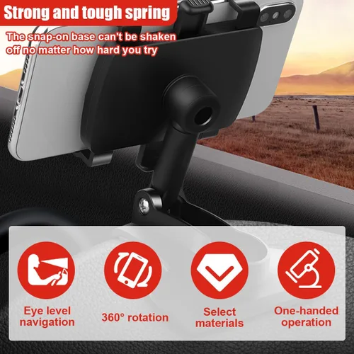 Miniatura 4 de Soporte para teléfono de coche, soporte giratorio de 360° ABS para espejo retrovisor automático con clip de base antideslizante, soporte