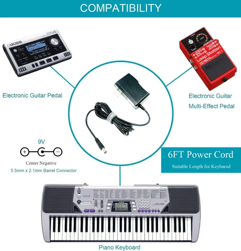 Miniatura 2 de MaxLLTo Adaptador de CA extra largo de 6 pies para cable de alimentación Casio CTK-560L CTK-571 cargador de pared para teclado