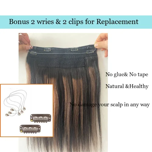 Miniatura 3 de Extensiones de cabello con alambre negro, extensiones de cabello balayage, extensiones de cabello con alambre de cabello humano, 14 pulgadas 70 g