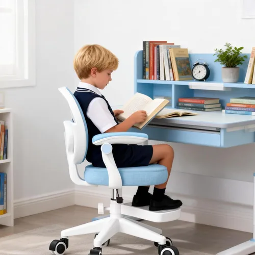 Miniatura 2 de Silla de escritorio ajustable para niños, silla ergonómica para computadora de estudio con reposapiés y reposabrazos abatibles, silla de trabajo